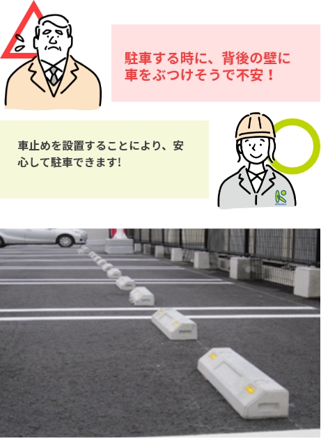 車止めを設置することにより、安心して駐車できます!